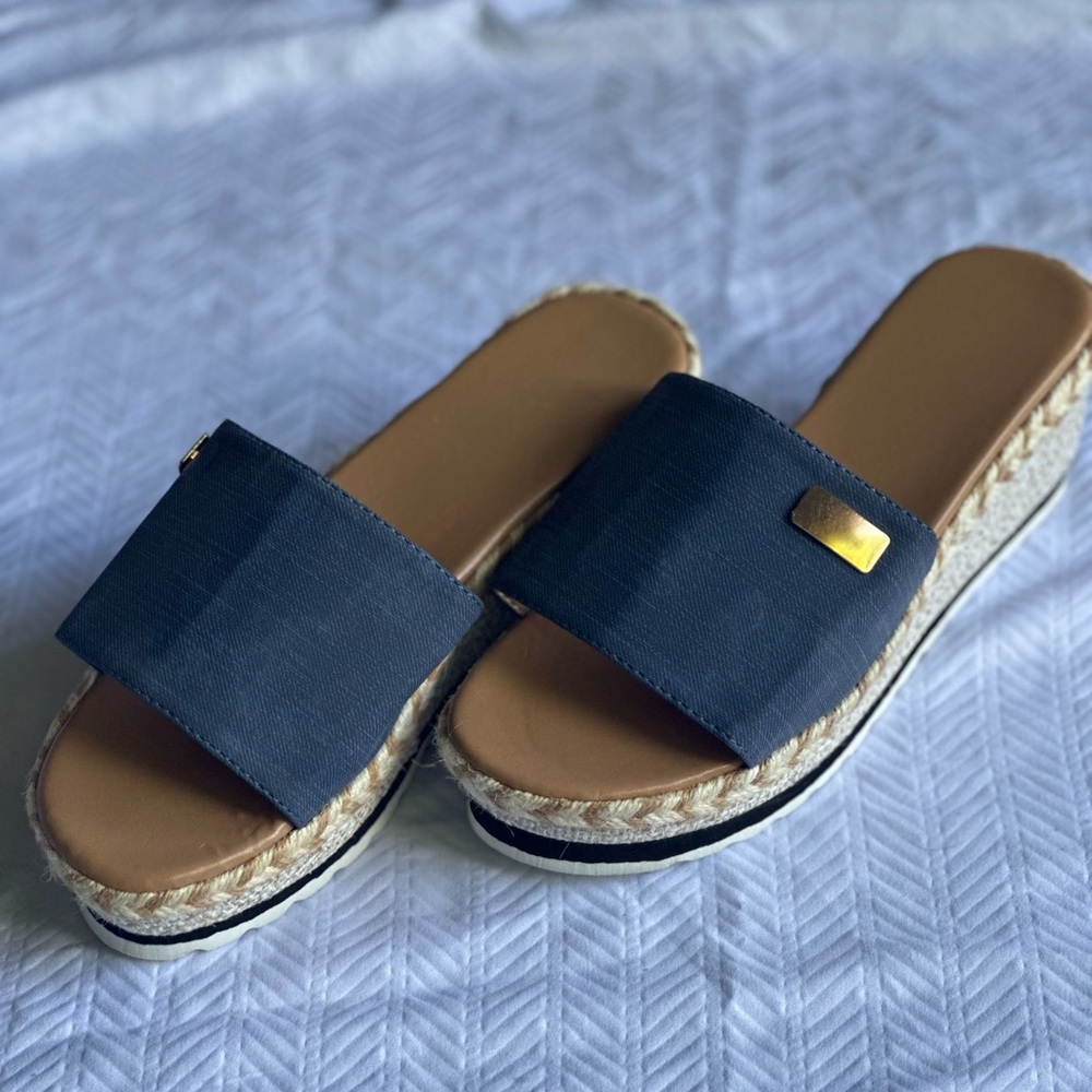 Blue and Tan Espadrilles with Braided Sole
